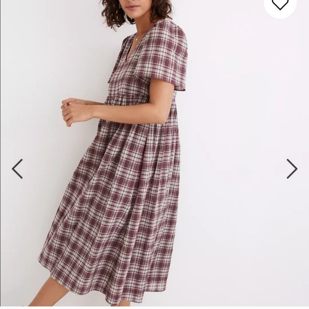 V Neck Puff Sleeve Midi Dress in Croftwood Plaid Madewell